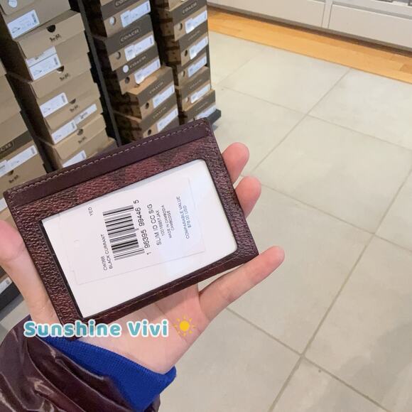 NWT Coach Slim Id Card Case In Signature Canvas CW366 BLACK CURRANT - Picture 6 of 7